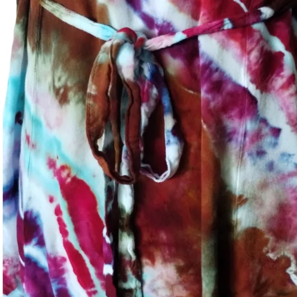 Small Maxi Length Tie Back Sleeveless Dress Geode Tie Dye Raspberry Lace - Picture 7 of 9